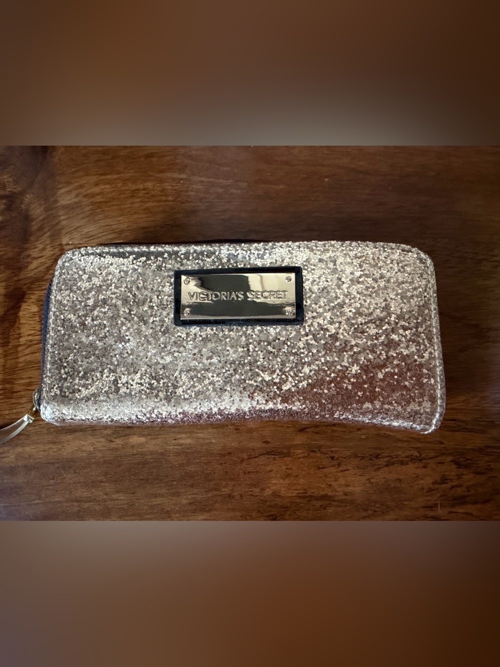 Victoria's Secret gold Glitter Zip-Around makeup brush Wallet